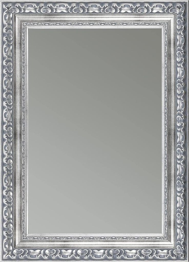 CLAMARO 'OTTO' Antik Wandspiegel mit Rahmen | Silber Grau | Shabby Chic Vintage Barock Spiegel mit Holzrahmen | Barockspiegel inkl. Metall Aufhäng...