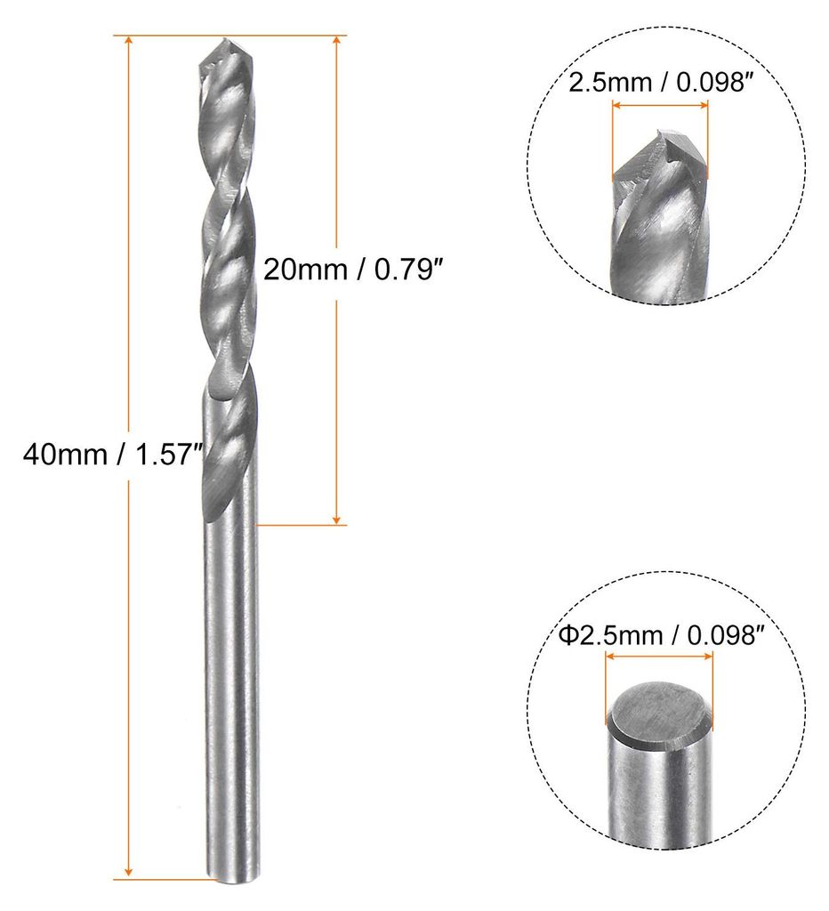 Holzspiralbohrer, Holzbohrer 2.5 mm, Professional Metallbohrer, Spiralbohrer C3/K10 Wolfram Karbid Pr?zision fš¹r Metall, Holz und Kunststoff