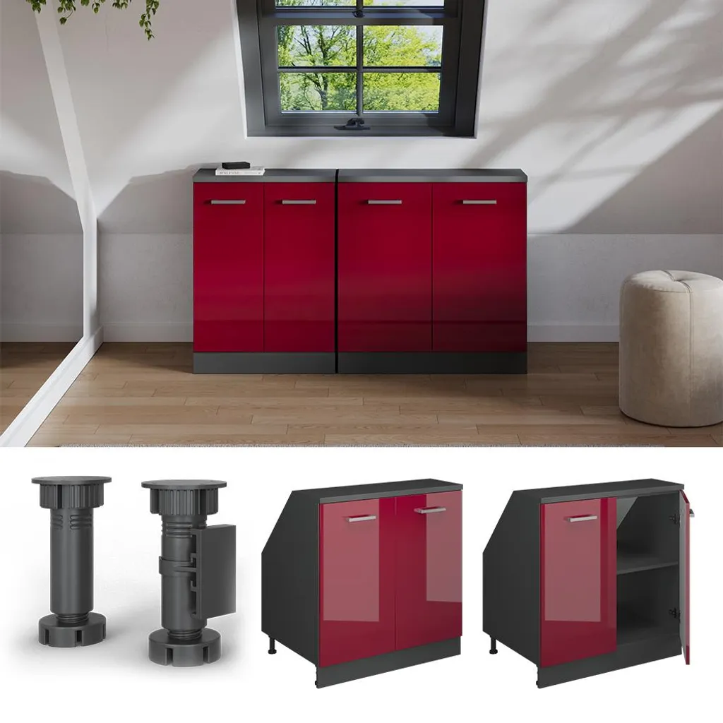 Optimisation rangement mansarde : Meuble bas Vicco Rion Rouge 80x81,6 cm - 5