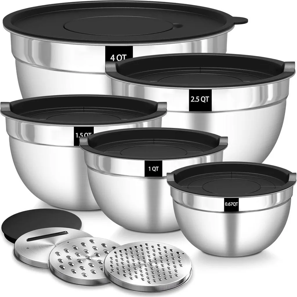 Terlulu Set 5 Insalatiere Acciaio Inox Impilabili con Kit Grattugia