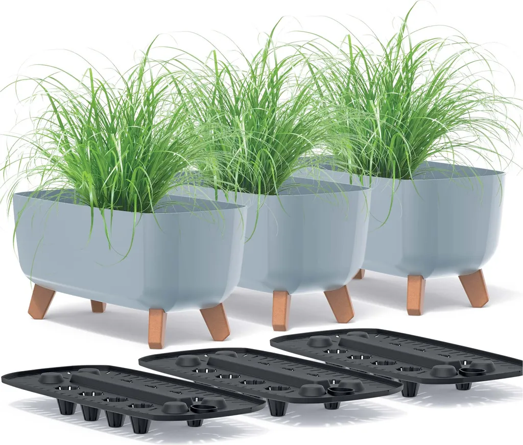 Jardinière sur pieds Gracia Case 39 cm - Lot de 3 bacs à fleurs Gris Clair