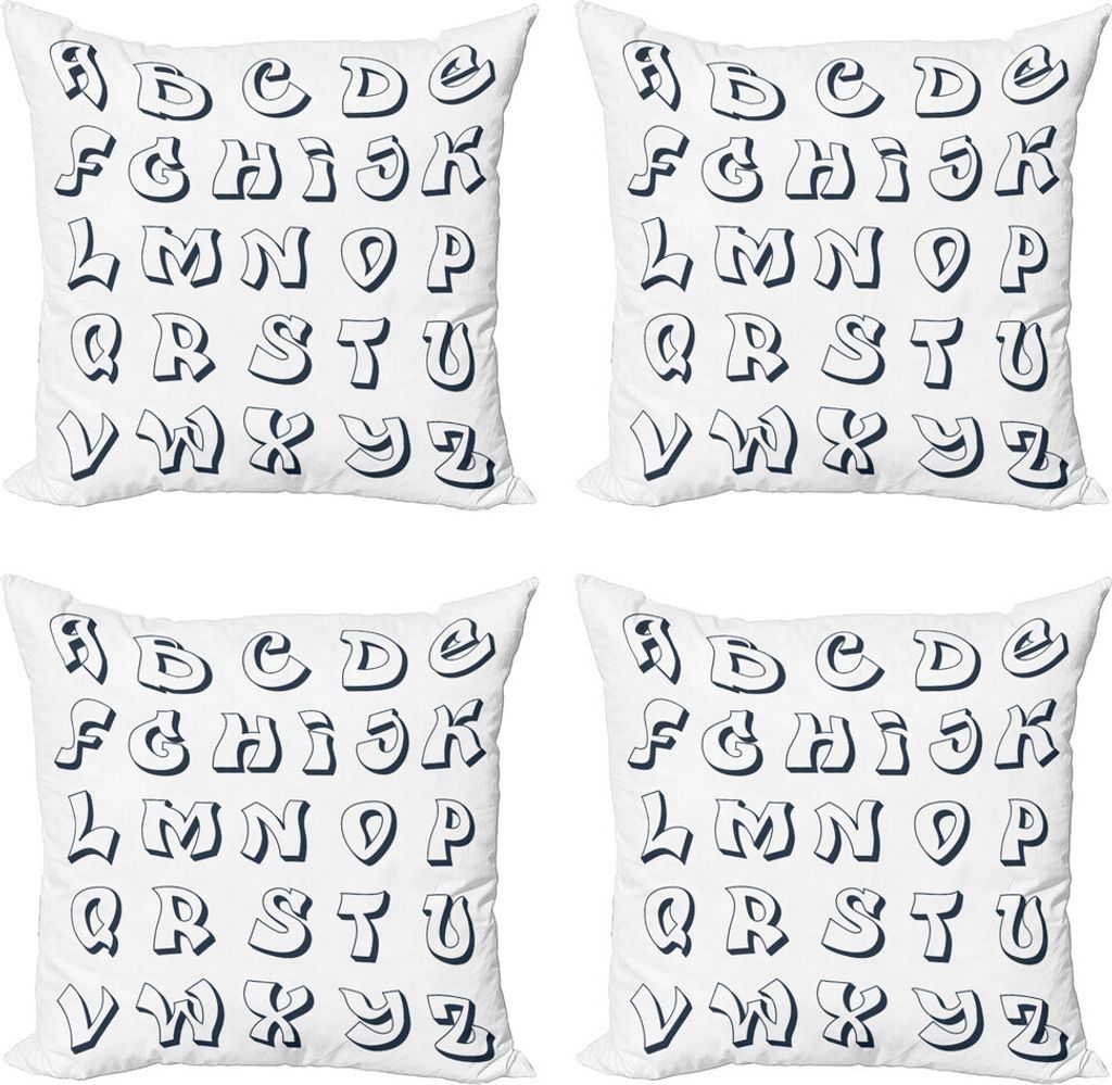ABAKUHAUS Alphabet Kissenbezug Set (4 Stück), Monochrome Graffiti-Kunst, Moderner Doppelseitiger Digitaldruck, 40 cm x 40 cm, Charcoal Grau Weiß