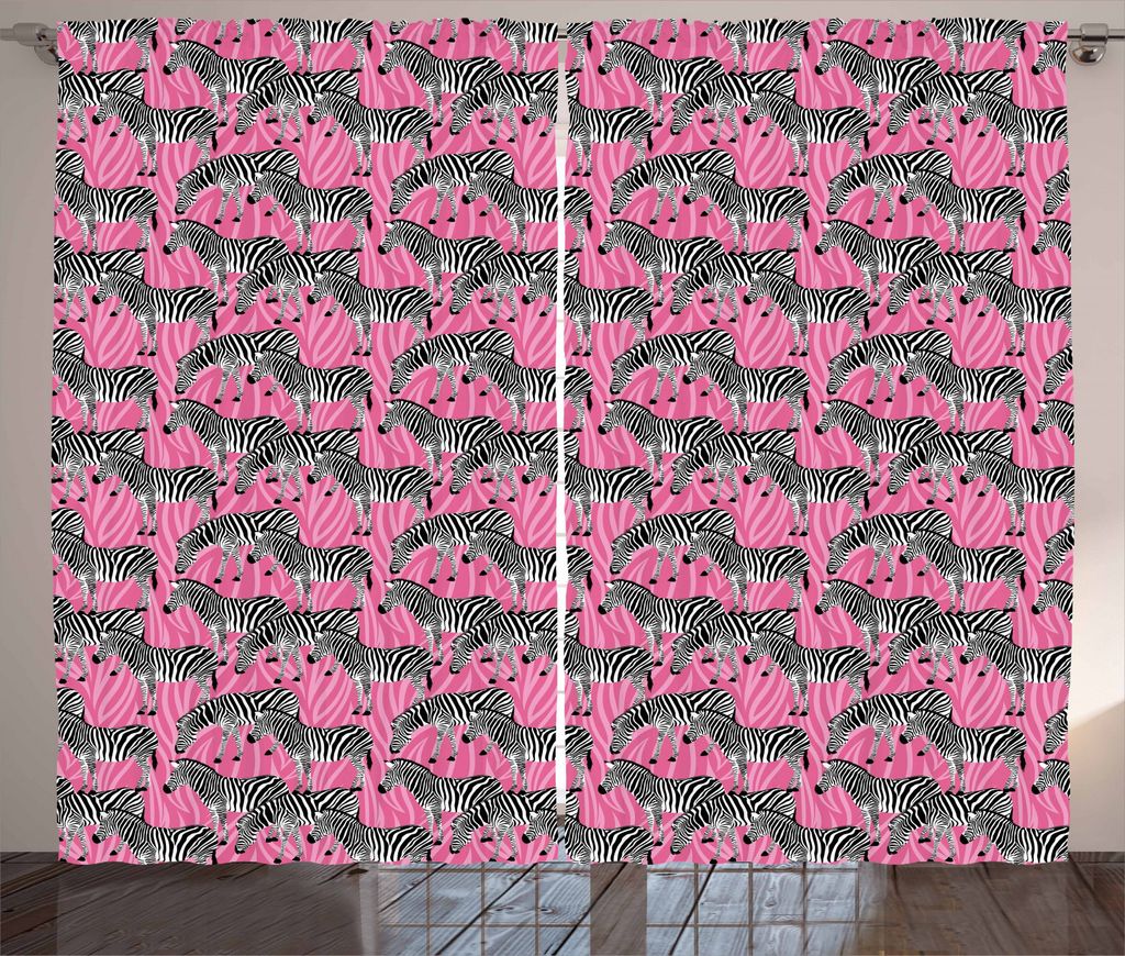 ABAKUHAUS rosa Zebra Rustikaler Gardine, Wilde Tiere Pastell, Schlafzimmer Kräuselband Vorhang mit Schlaufen und Haken, 280 x 245 cm, Schwarz Wei...