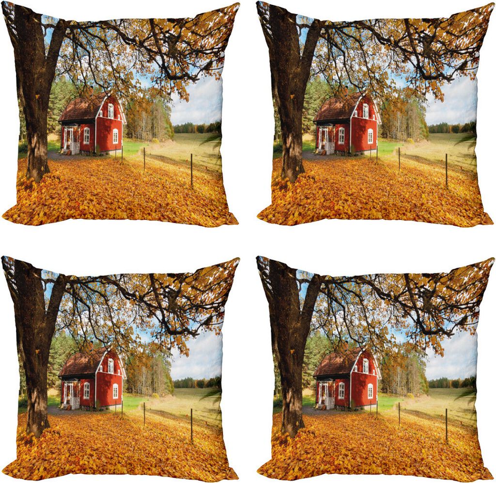 ABAKUHAUS Fallen Kissenbezug Set (4 Stück), Red schwedischen Landhaus, Moderner Doppelseitiger Digitaldruck, 45 cm x 45 cm, Mehrfarbig