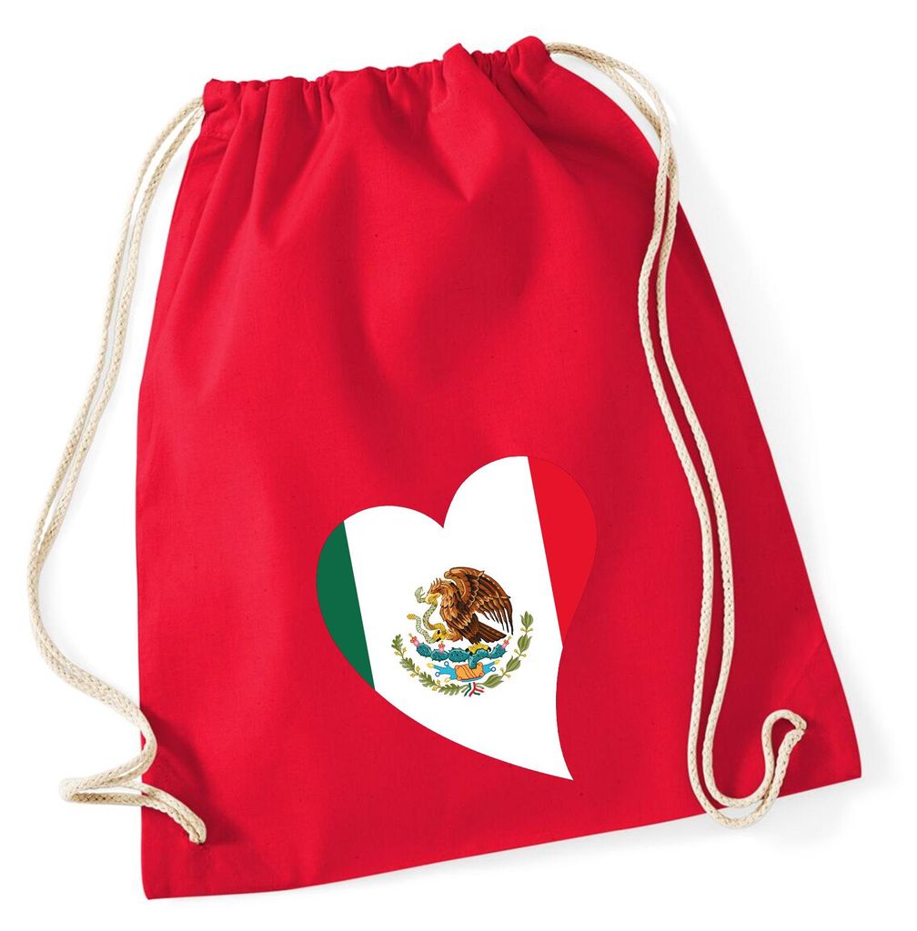 Huuraa Turnbeutel Mexiko Flagge Herz 12 Liter Classic Red Baumwolle Rucksack Geschenkidee