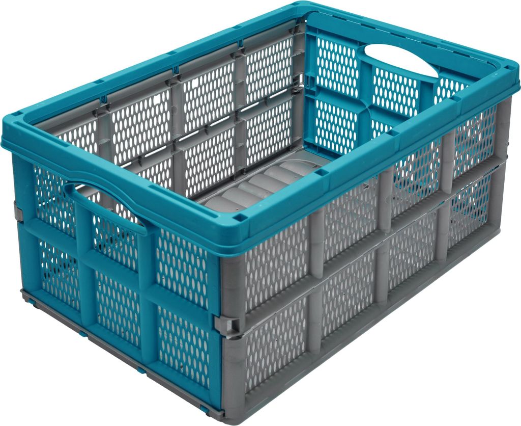 Garronda Transportbox Klappbox Klappkiste Faltbox Faltkiste 51 x 34,5 x 22,5 cm (Grau/Türkis) GD-CRI-FoldBox