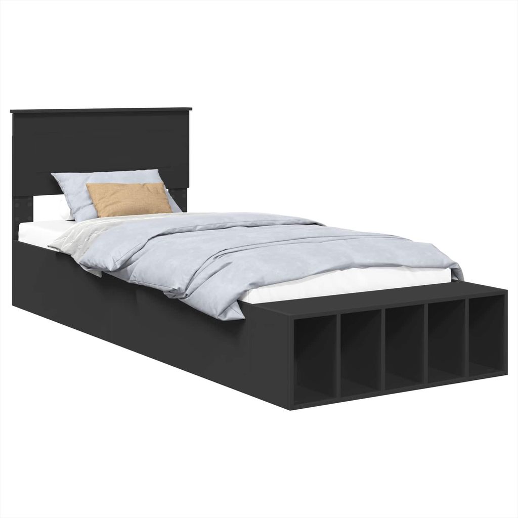 Bettrahmen mit Regal Schwarz 75 x 190 cm Holzwerkstoff