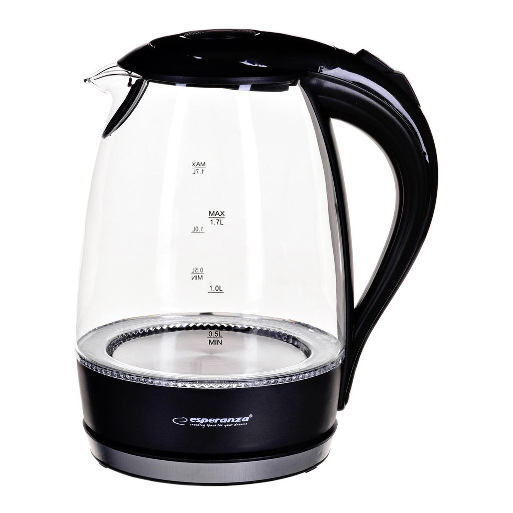 Esperanza Wasserkocher aus Glas mit LED-Licht, Salto Angel, 1,7 l, Schwarz