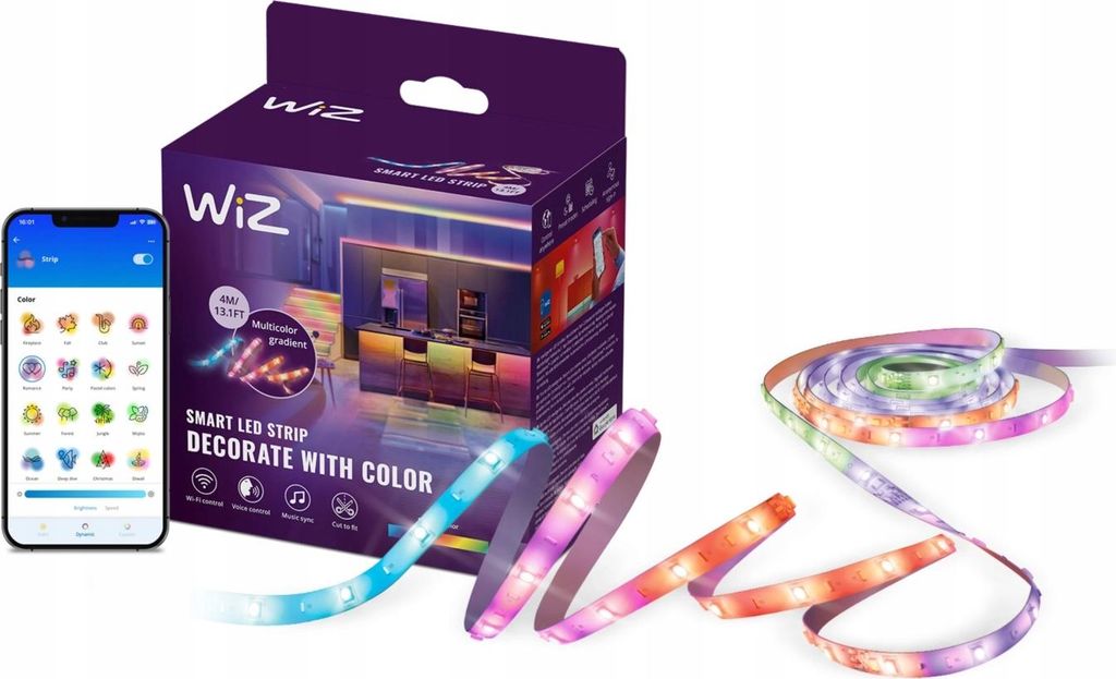 WiZ LED-Lightstrip 4 m, Wi-Fi/Bluetooth, Weiß, Wi-Fi 4 (802.11n), 802.11b, 802.11g, LED, Kunststoff, Multi