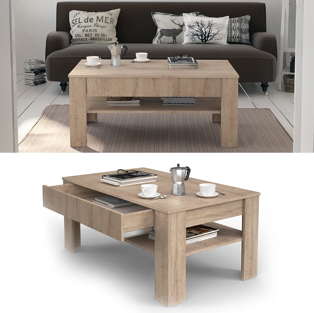 Table basse rectangulaire Vicco Milan Sonoma 92,2 cm meuble séjour