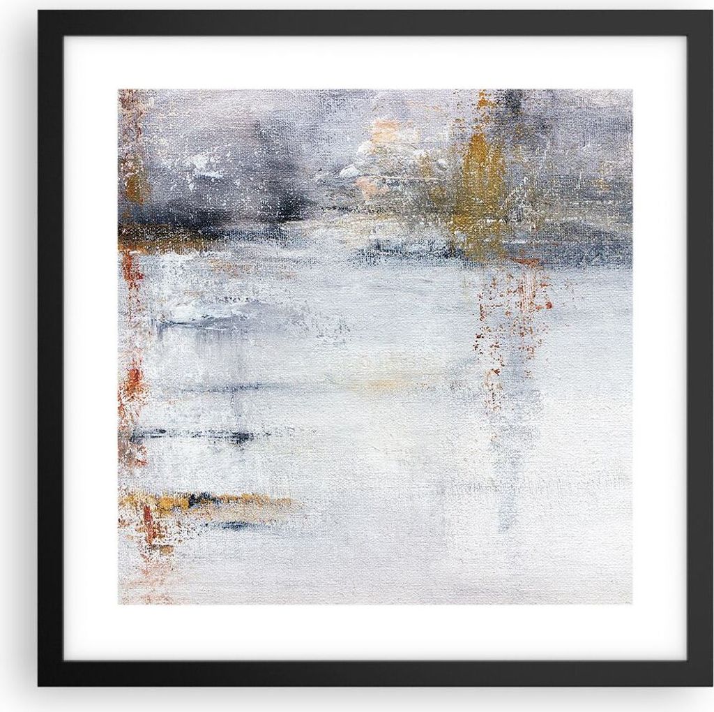 Gerahmtes Poster - Schwarzer Rahmen - Abstraktion weiß verschwommen - 40x40 cm - Wand Bild - Wanddeko - Wandbilder - Kunstposter - Wandposter - Bi...