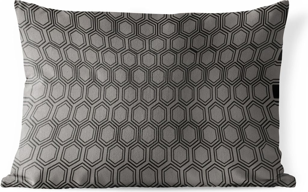 MuchoWow Outdoor Kissen - Muster - Grau - Deluxe - Schwarz - 50x30 cm - Wetterfest - Lounge Kissen - Sofa kissen - Wohnzimmer Dekoration