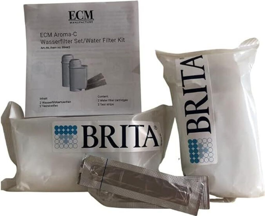 ECM Aroma-C Wasserfilter 2 Brita Saugkartuschen inkl. Kalk Teststreifen