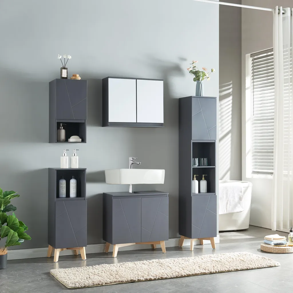 Rangement salle de bain Overath 5 pièces gris contre l'encombrement
