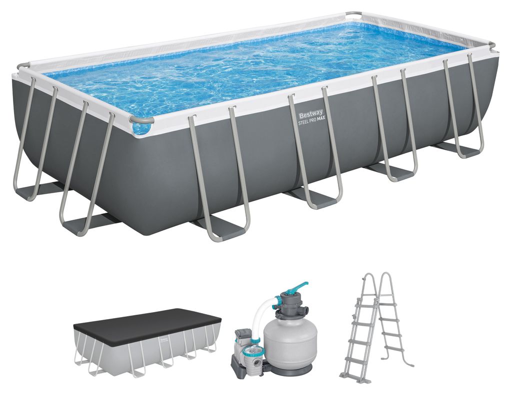 Bestway Steel Pro MAX Frame Pool Komplett-Set mit Sandfilteranlage 549 x 274 x 122 cm, grau, eckig