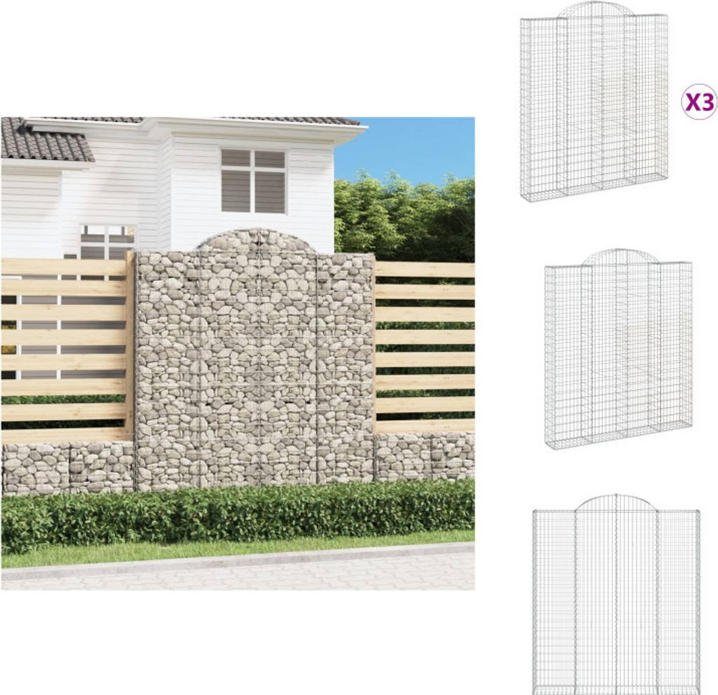 vidaXL Gabionen mit Hochbogen 3 Stk. 200x30x220/240cm Verzinktes Eisen - Blumentöpfe & Pflanzgefäße