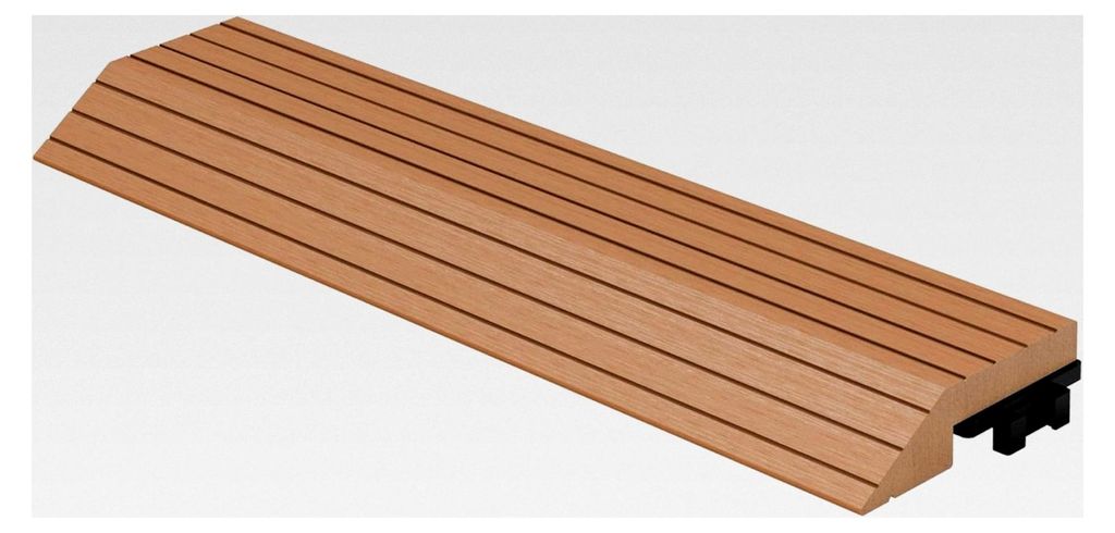 WPC Abschlussleiste gerade Hellbraun für Terrassenfliesen, 30x2x7,5 cm, Holzoptik, geriffelte Abdeckleiste mit Klicksystem und Drainage, Randabsch...