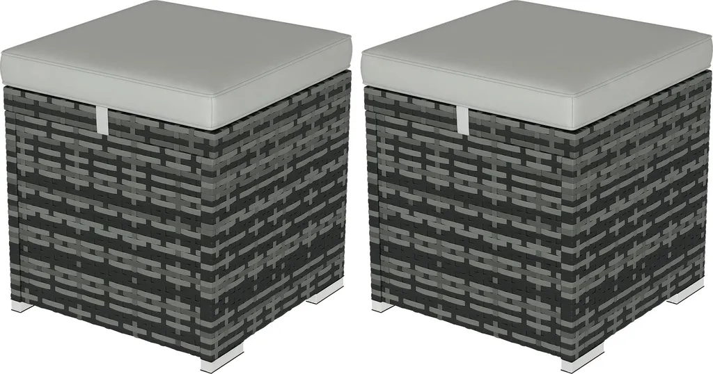 Repose-pied de Jardin Design Gris Clair - Set de 2 avec Pouf Rangement