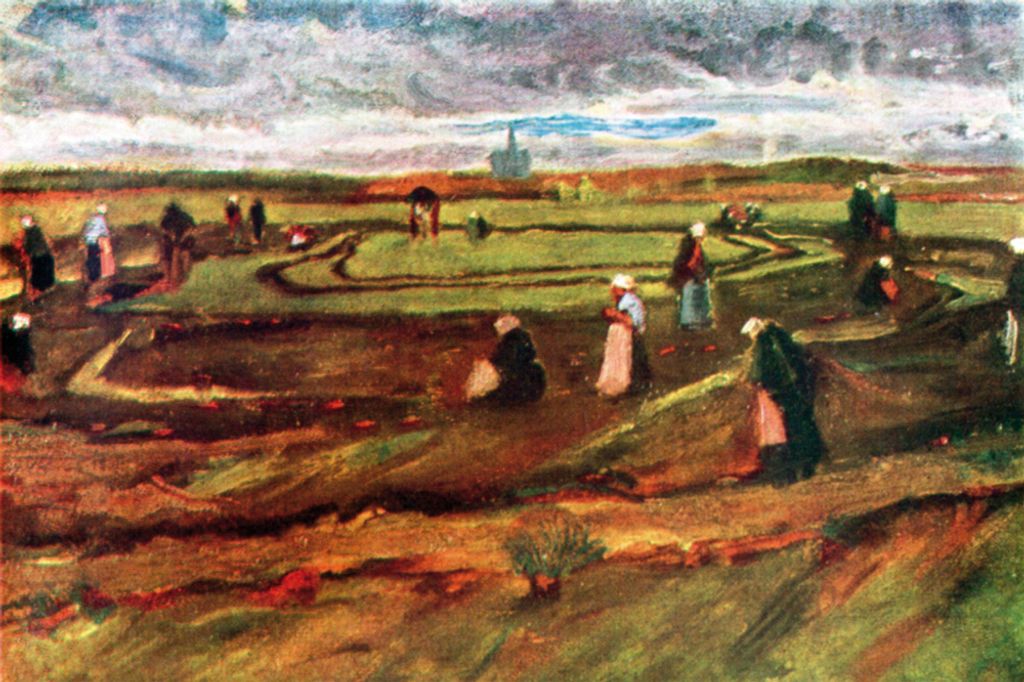 Vincent Van Gogh Kunstdruck Bild - Landschaft Mit Netzflickerinnen, 1882 (80 x 120 cm)