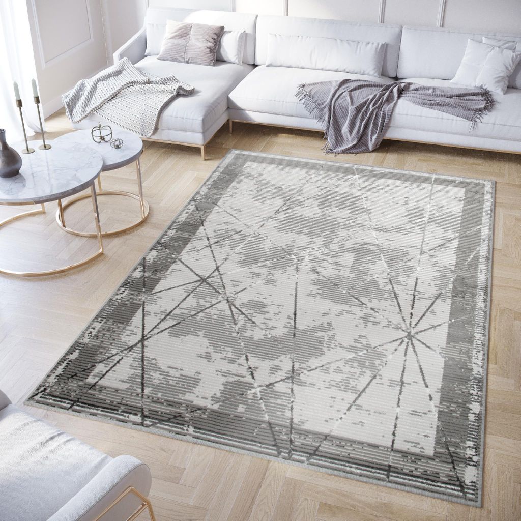 Tapiso Teppich Crystal Modern Dunkelgrau Grau Wohnzimmer 160 x 220 cm