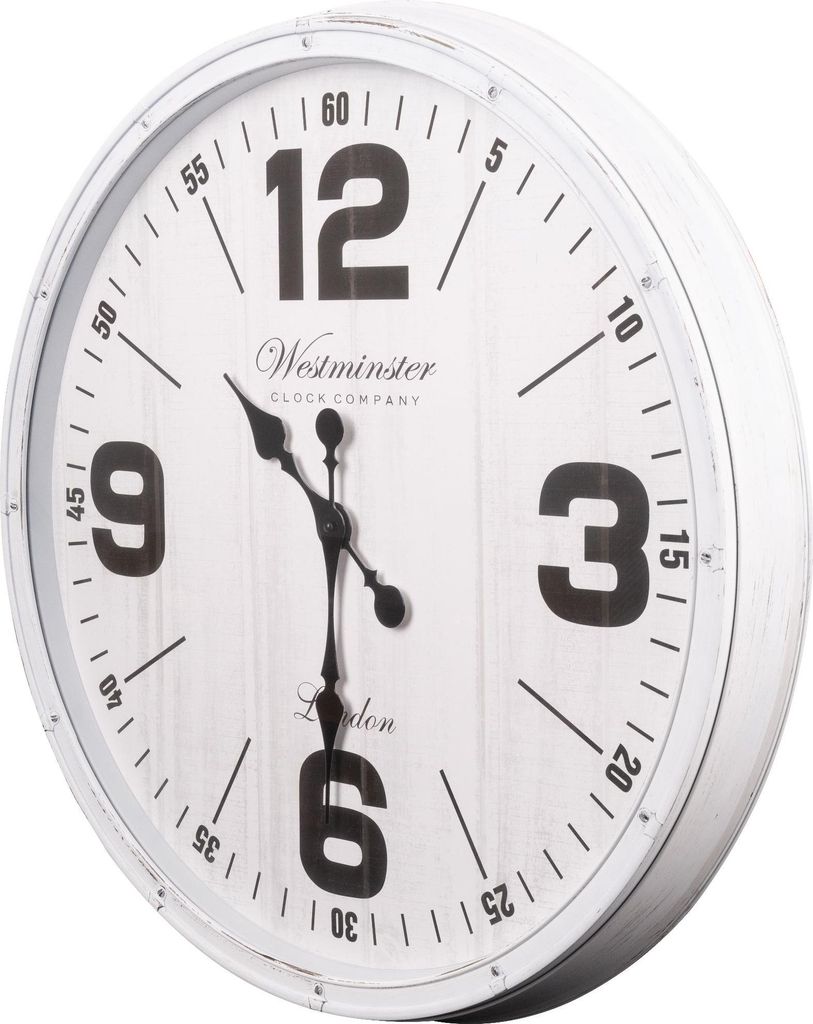 bhp B992540 ANNA Wanduhr, Kunststoff weiß, Glasplatte, Uhr, weitere Funktionen: arabisches Ziffernblatt, ø: 760mm, H: 760mm, exkl.