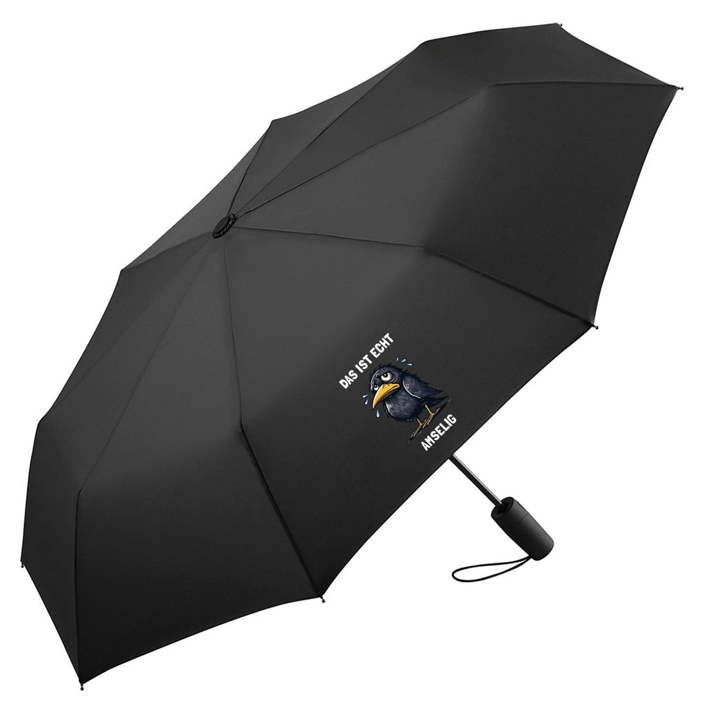 Huuraa Regenschirm Das ist echt Amselig Amsel Meme 98cm Schwarz Sturmfest Taschenschirm Geschenkidee