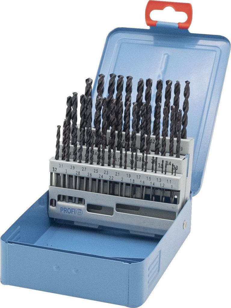 PTG HSS-Co PROFILINE Spibo DIN 338, Typ VA, rechts TIALN-beschichtet mit Kreuzanschliff 50-tlg. 1,0- 5,9 x 0,1 mm in Metallkassette Farbe blau