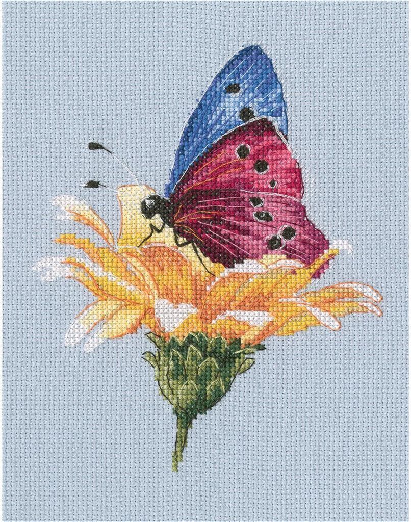 RTO Kreuzstich Set "Schmetterling auf der Blume" M751, Zählmuster, 13.5x16.5 cm