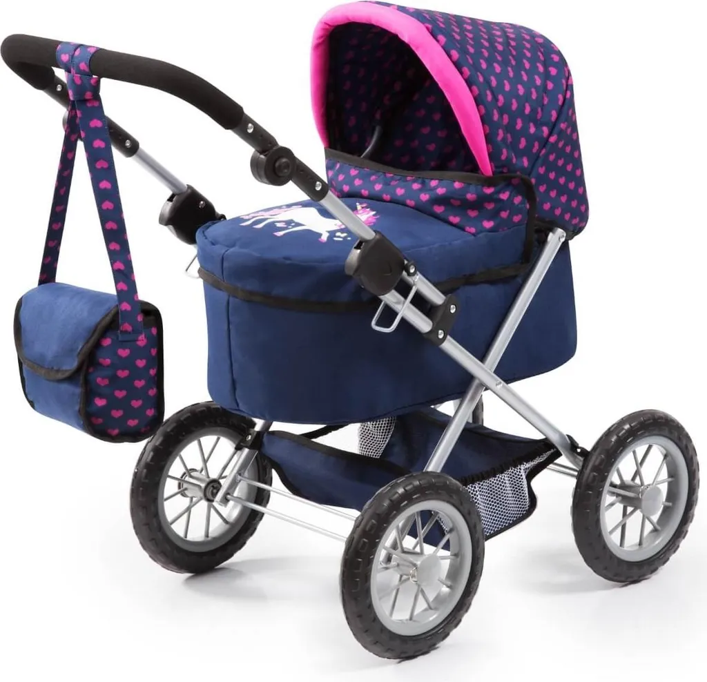 Landau Poupée Licorne Bleu et Rose avec Poignée Ajustable de 42-74cm
