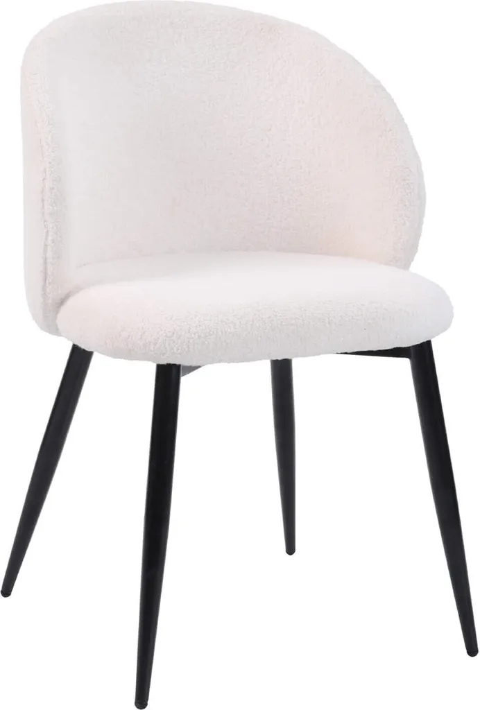 Chaise Confortable et Stable en Tissu Teddy Crème pour Salle à Manger