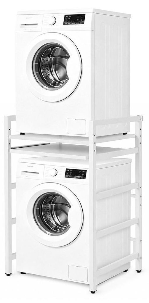 Eikuavons Waschmaschinenregal für Trockner, Metallregal mit ausziehbarem Zwischenboden, obere Ablage bis 300 kg, Badezimmer, 3 Höhen 95/100/105 c...