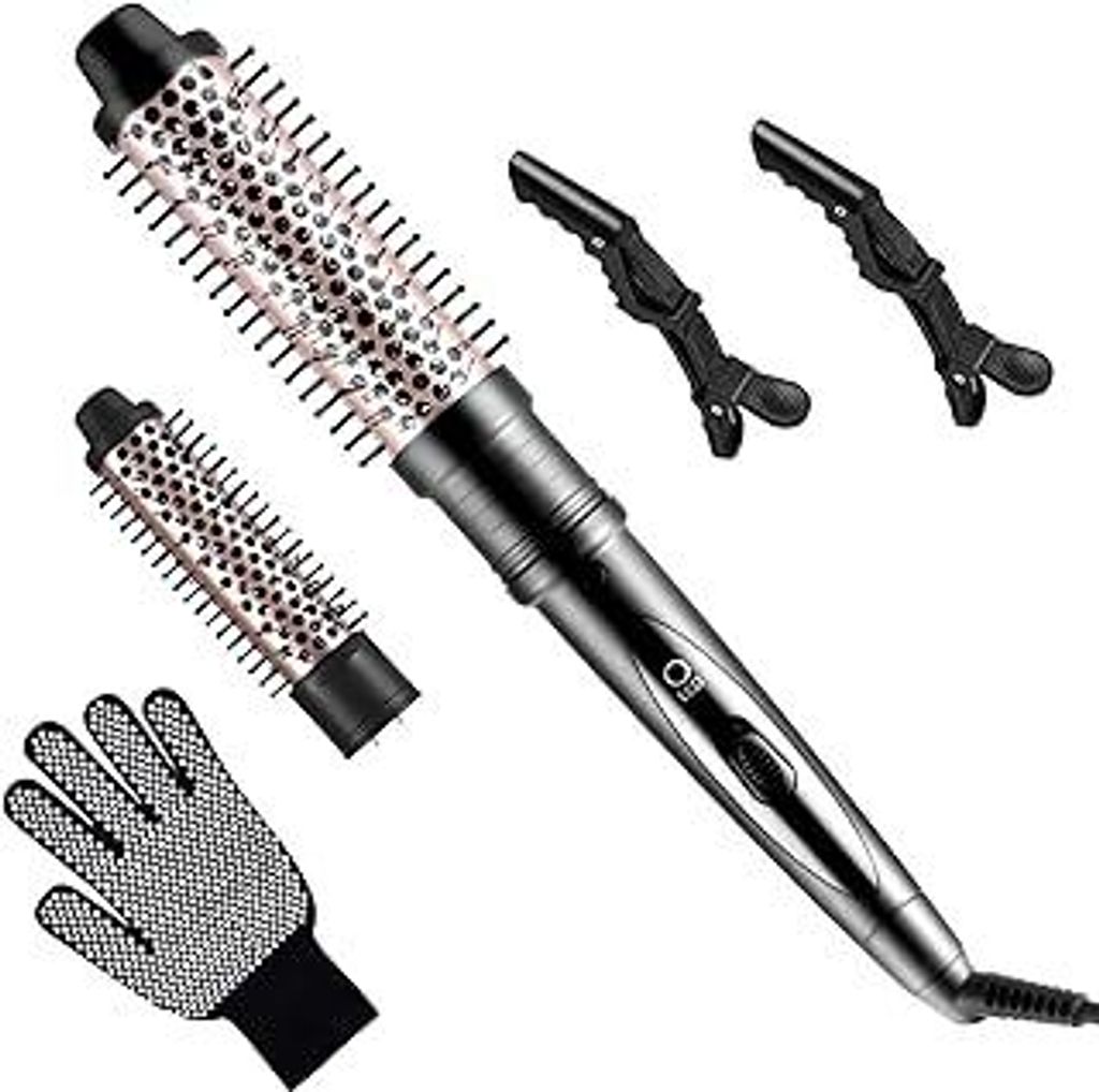 Thermal Brush Warmluftbürste Haarstyling Lockenbürste, 38/32mm 2 en 1 Thermobürste Rundbürste set, 2 Ersatzbürsten Hot Brush Rundbürste, Ther...