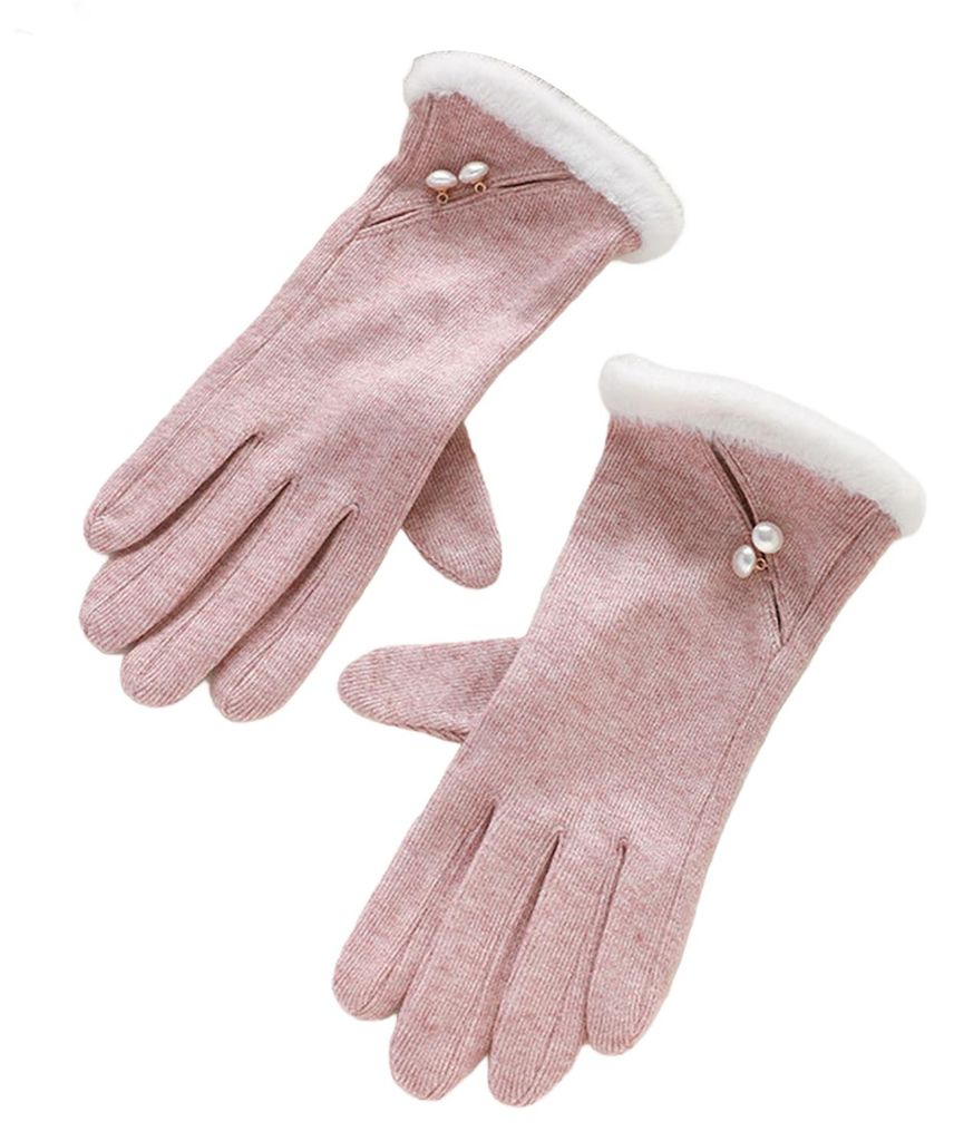 Winterhandschuhe für Damen, Touchscreen-geeignet, winddicht, warm, wärmend, gestrickt mit flauschigem Fellbesatz für kaltes Wetter