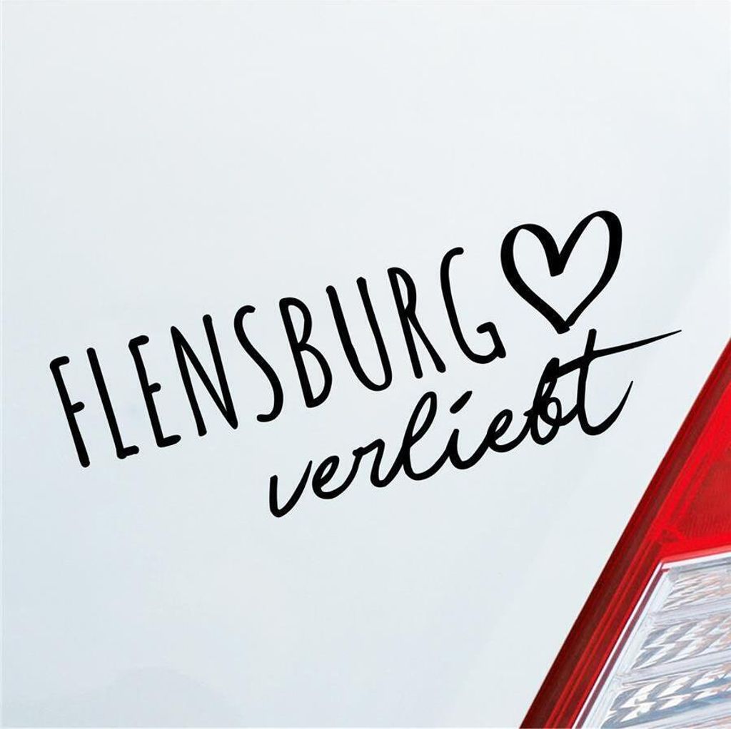 Auto Aufkleber Flensburg verliebt Herz Stadt Heimat Liebe Car 19x7 cm Schwarz Matt Sticker Heckscheibenaufkleber