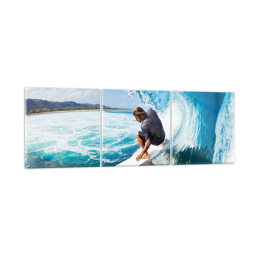 Bilder auf glas - Surfen Surfer Ozean Welle - 120x40cm - Glasbilder - Wandbilder - Kunstdruck - zum Aufhängen bereit - Wanddekoration aus Glas - G...