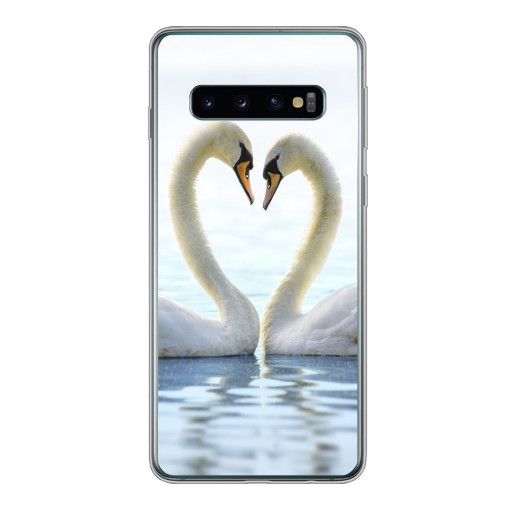MuchoWow Handyhülle Schutzhülle Hülle für Samsung Galaxy S10 Schwäne - Herz - Ehepaar Silikon Softcase Handy Hülle - Handytasche