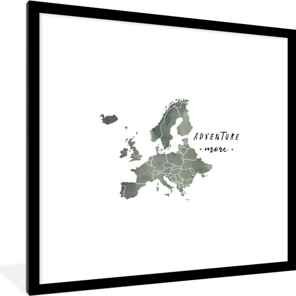 MuchoWow MuchoWow Gerahmtes Poster Karte - Farbe - Europa - Zitate 40x40 cm - Poster mit zchwarzem Bilderrahmen - Poster - Plakat im Rahmen