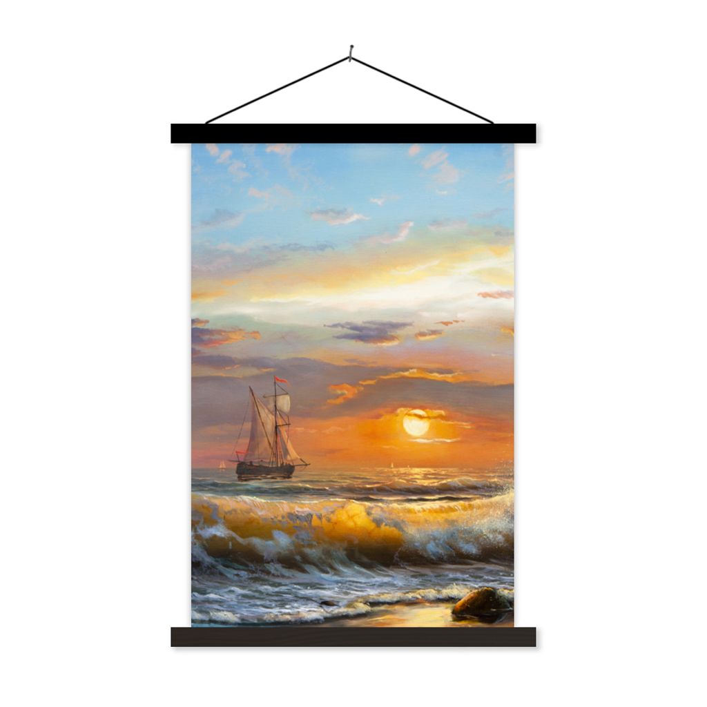 MuchoWow Textilposter Malerei - Wasser - Segelboot - Ölfarbe 40x60 cm mit schwarzem Rahmen - Wanddekorationen