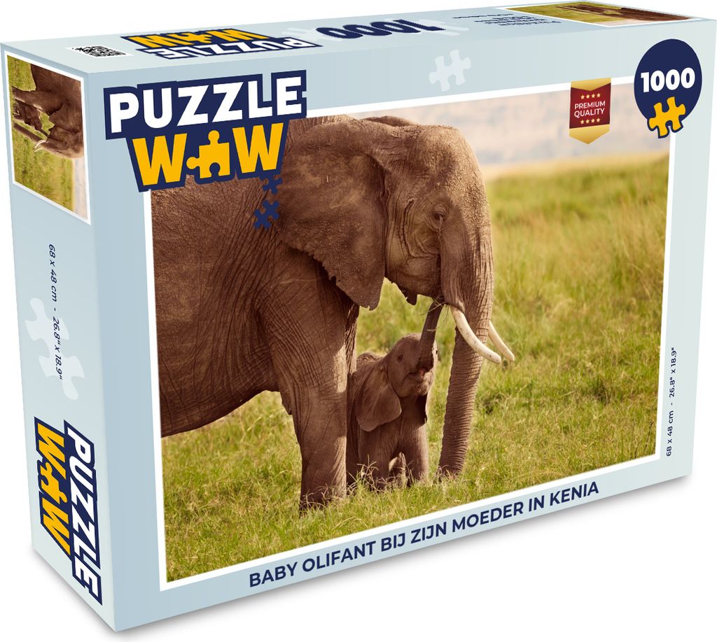 MuchoWow Puzzle 1000 Teile Elefantenbaby mit seiner Mutter in Kenia - Erwachsene - Rätsel