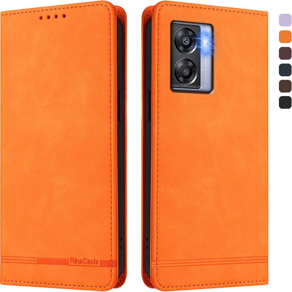 Hülle für Oppo K10 5G, Retro Kunstleder Ständer Klapphülle mit Kartenfächer und Magnetische Orange