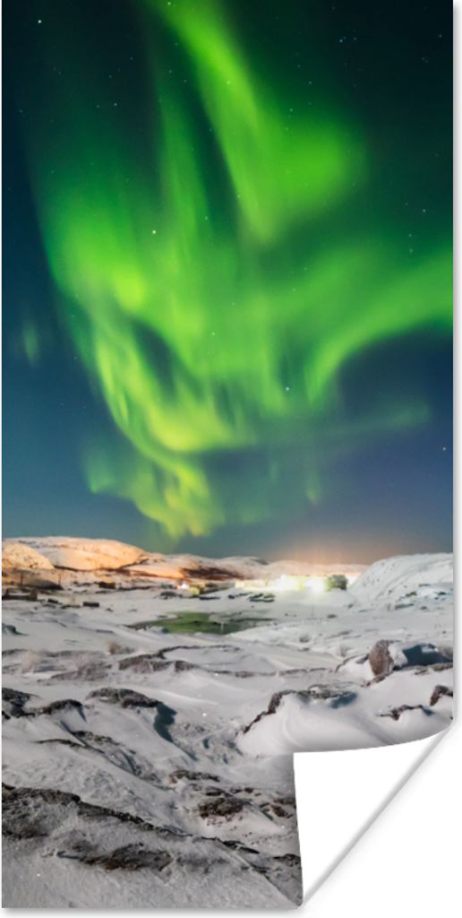MuchoWow Poster Nordlichter - Berg - Schnee 40x80 cm - Dekoration