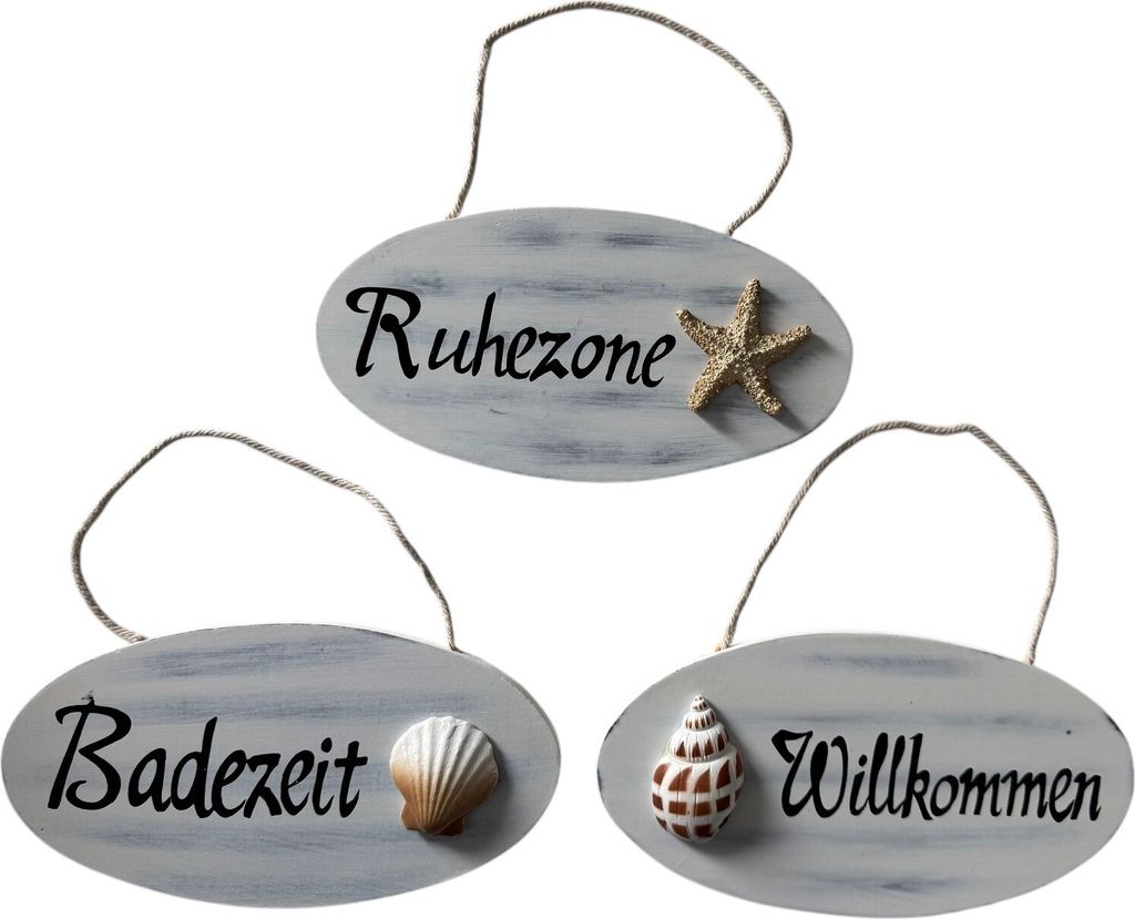 Türhänger, Schild, Dekoschild Meere, 3er Set mit Willkommen, Badezeit, Ruhezone, 20x10cm
