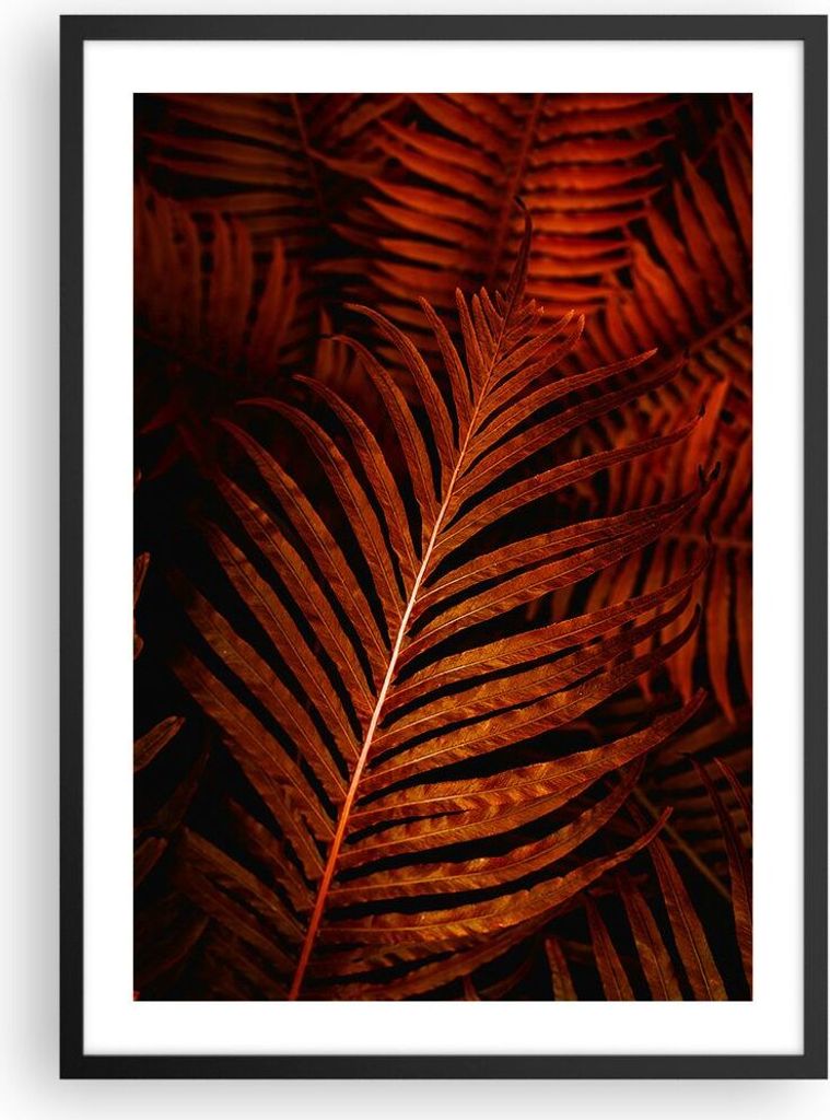 Gerahmtes Poster - Schwarzer Rahmen - Rot Blätter Palmen - 50x70 cm - Wand Bild - Wanddeko - Wandbilder - Kunstposter - Wandposter - Bilderrahmen ...