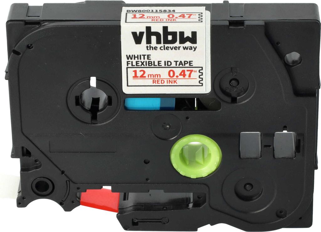 vhbw Schriftband-Kassette kompatibel mit Brother PT 1000, 1000-Series, 1005FB, 1010, 1005F, 1005BTS Etiketten-Drucker 8m x 12mm Rot auf Weiß, Flex...