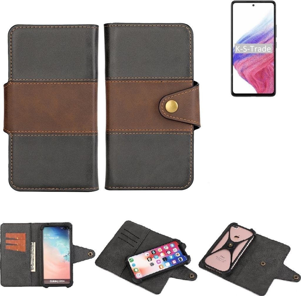 K-S-Trade Handyhülle Schutzhülle Hülle Bookstyle Wallet-Case kompatibel mit Samsung Galaxy A53 5G Bumper Rundumschutz schwarz-braun 1x