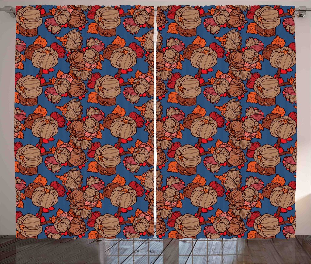 ABAKUHAUS Blumen Rustikaler Gardine, Funk-Kunst-Blumen-Muster, Schlafzimmer Kräuselband Vorhang mit Schlaufen und Haken, 280 x 175 cm, Blau und Brown