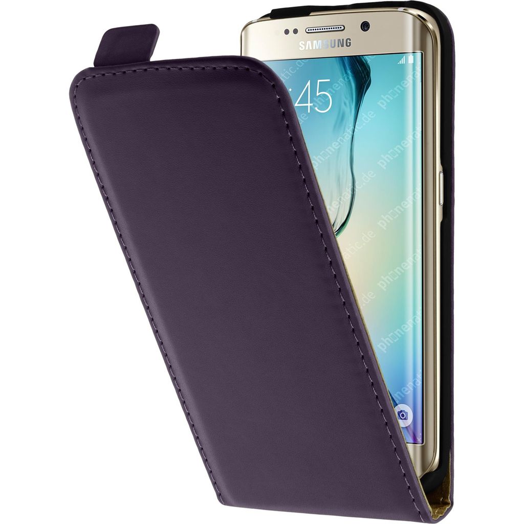PhoneNatic Kunst-Lederhülle kompatibel mit Samsung Galaxy S6 Edge - Flip-Case lila + flexible Folie