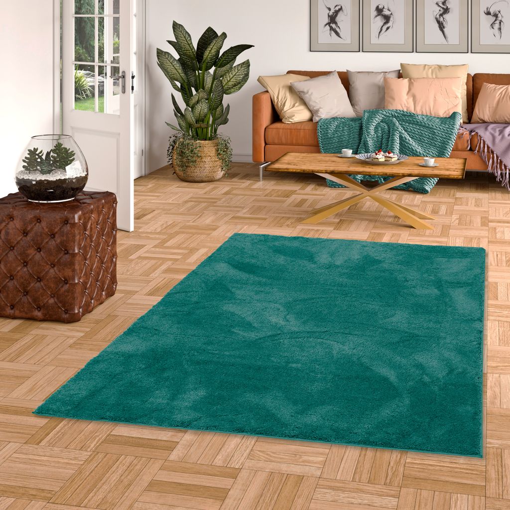 Luxus Super Soft Hochflor Langflor Teppich Silky Mintgrün, Größe:160x230 cm