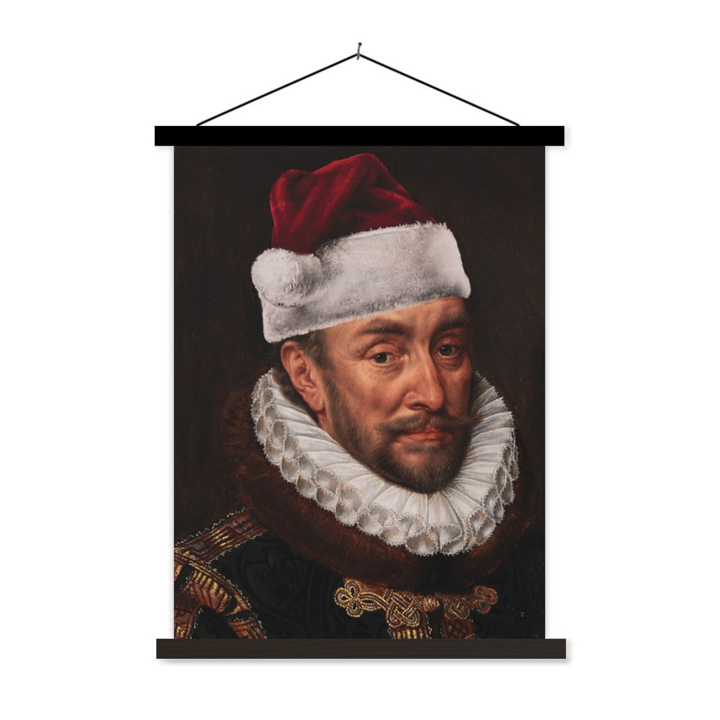 MuchoWow Textilposter Wilhelm von Oranien - Adriaen Thomasz - Weihnachtsmütze 60x80 cm mit schwarzem Rahmen - Plakathalter