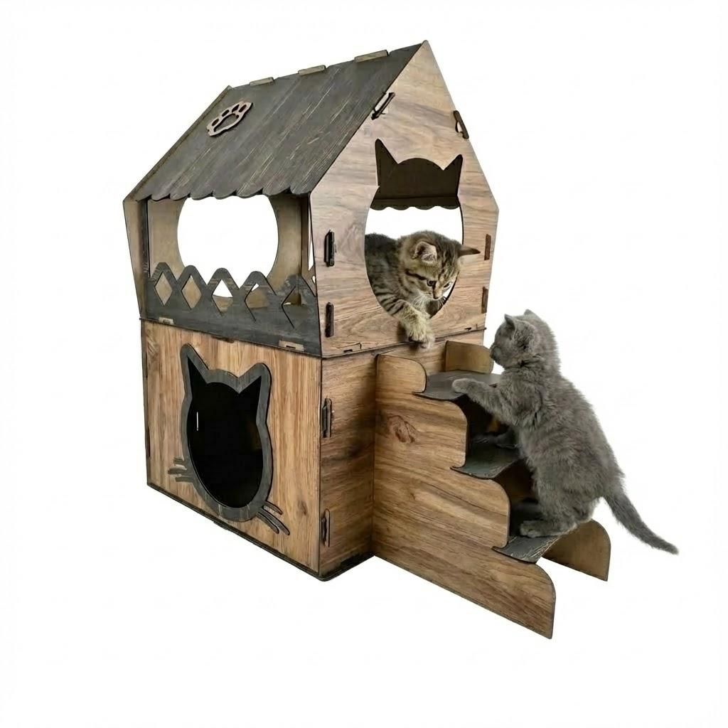 XL Katzenhaus Katzenhäuschen Katzenhütte Katzenhöhle Katzenliege Katzenbett Kratzhaus Katzenvilla 2 Etagen Indoor